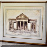 A19. Framed Emily James architectural print. Frame: 30”h x 36”w 